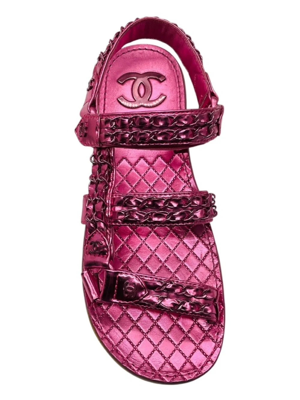 CHANEL PINK METALLIC 2019 METALLIZED LAMBSKIN LEATHER SANDALS